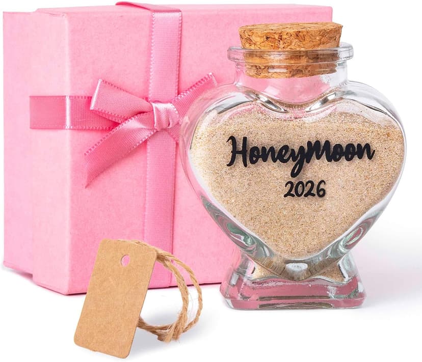 Honeymoon Sand Keepsake Jar 2026，Bridal Shower, Wedding, Engagement, Honeymoon, Travel Gift for Couples, Newlywed, Fiance(Gift Box Includes) - 40ml Heart Shape Glass