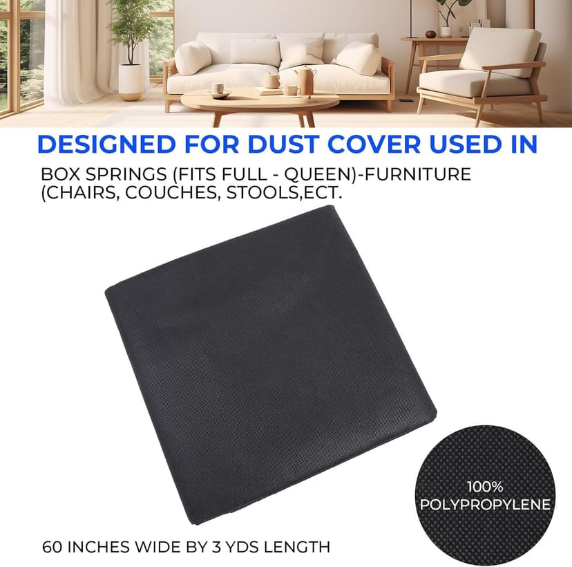 Upholstery Cambric Dust Cover Fabric 60 Inch x 3 Yard Replacement Bottom Replacement for Underside of Mattress Box Spring or Foundation, Sofas, Chairs, Conceals Frame and Staples Inside Furniture