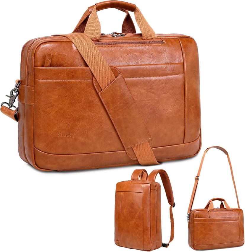 Faux Leather Messenger Bag for Men | 17-17.3 Inch Leather Mens Laptop Bag Leather Briefcasen Convertible Backpack 3 in 1 Computer Handbags Work Bag Shoulder Crossbody Bag Office | Vintage Brown