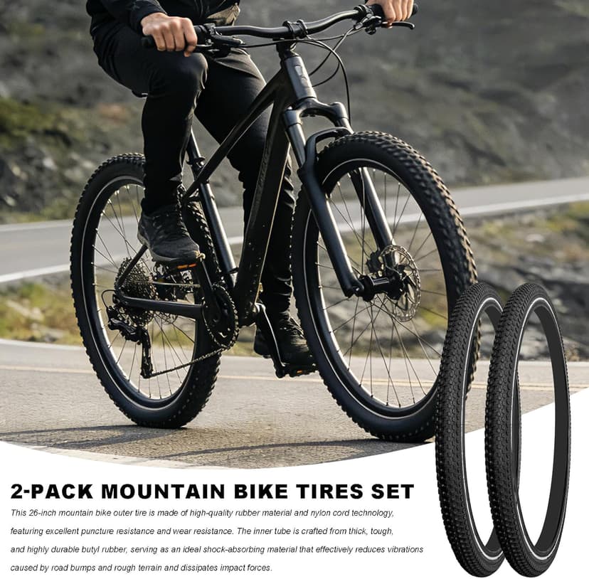 2 Pack Bike Tire Set Thicken Wear-Resistant 26x1.95/2.125 Bicycle Tires with 2 Inner Tubes 26 Inch Bicycle Tires for Mountain,Commuter,Touring Bike
