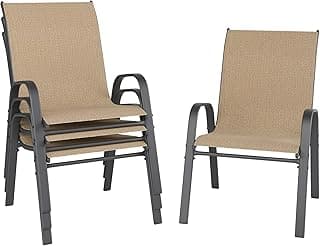 Patio Chairs Set of 4, Outdoor Dining Chairs Stackable for All Weather, Breathable Metal Modern Outside Furniture Chair for Pool Side, Garden, Backyard Deck, Brown