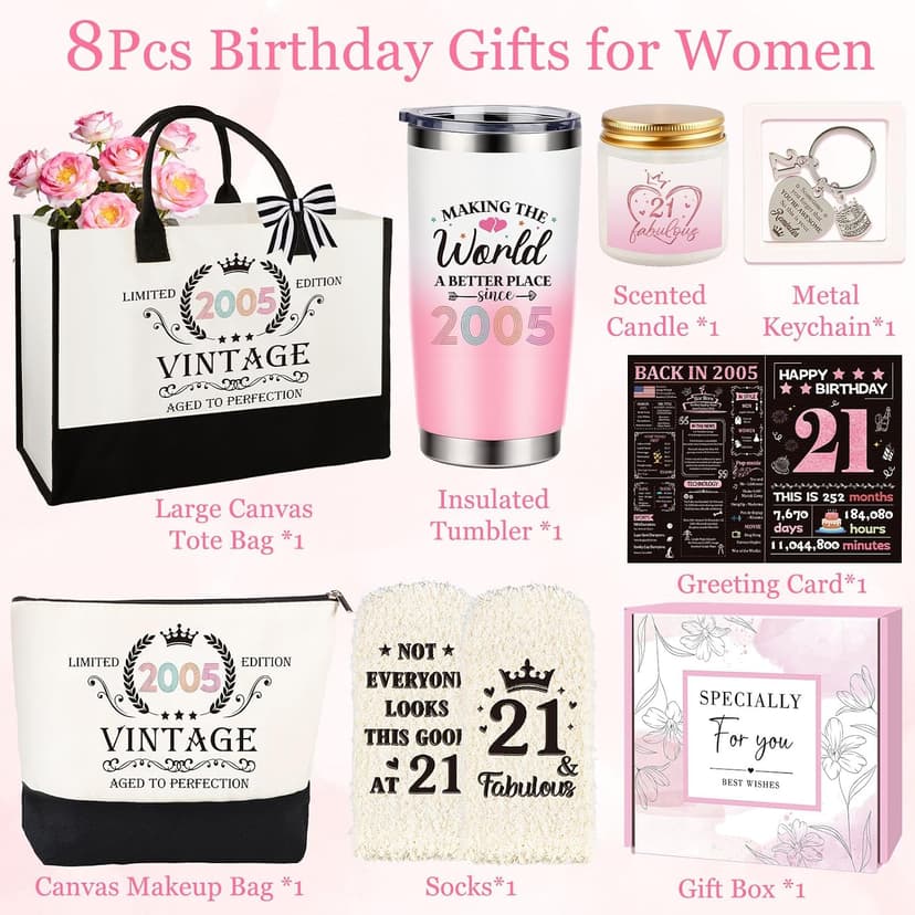 21st Birthday Gifts for Her, Vintage 2005 Happy 21st Birthday Gifts Basket for Women Unique Gift Ideas for 21 Year Old Girl, Daughter, Sister, Friend, Niece, Funny Bthday Gift Turning 21 Year Old B0FY6GSJGP
