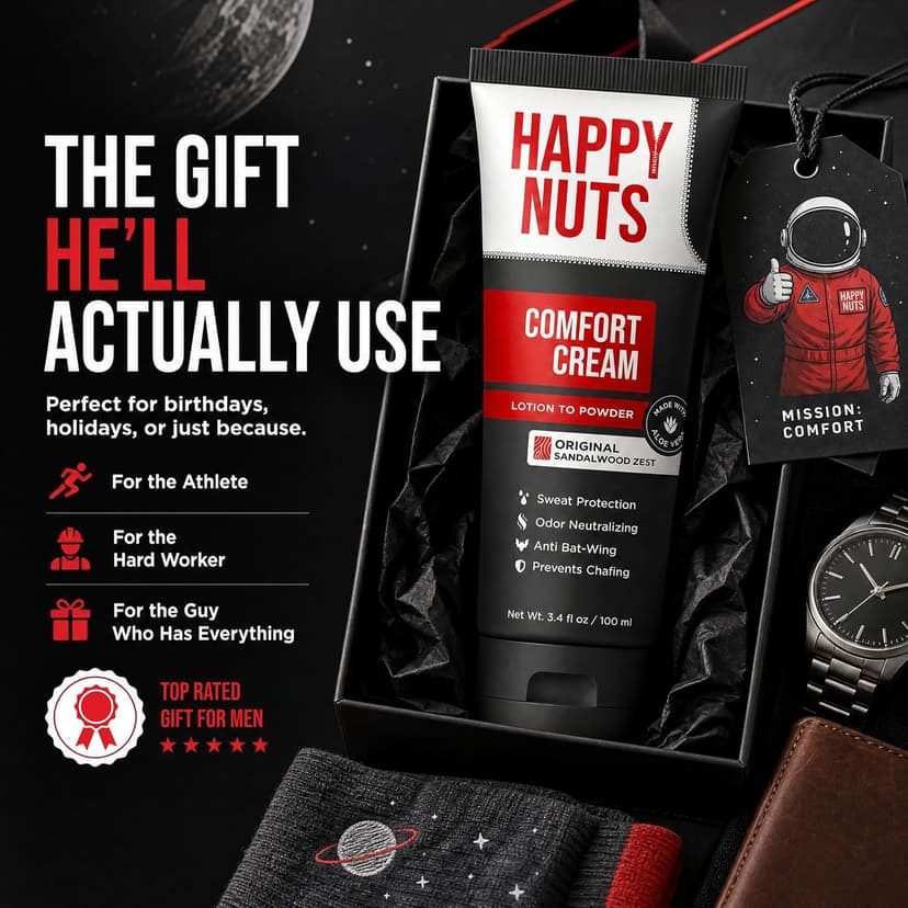 HAPPY NUTS Comfort Cream Deodorant For Men: Anti-Chafing Sweat Defense, Odor Control, Aluminum-Free Mens Deodorant & Travel Essential for Men's Private Parts 3.4 fl oz (Original)