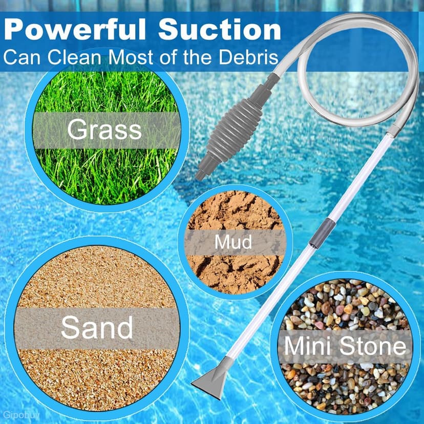 Hot Tub Vacuum Spa Vac, Manual Spa Vacuum Wand Cleaner 10ft Cordless Pool Cleaner, Hot Tub Suction Pipe Siphon Constant Suction, Handheld Flexible Hose for Dirt,Grass, Debris with 3 Cleaner Heads