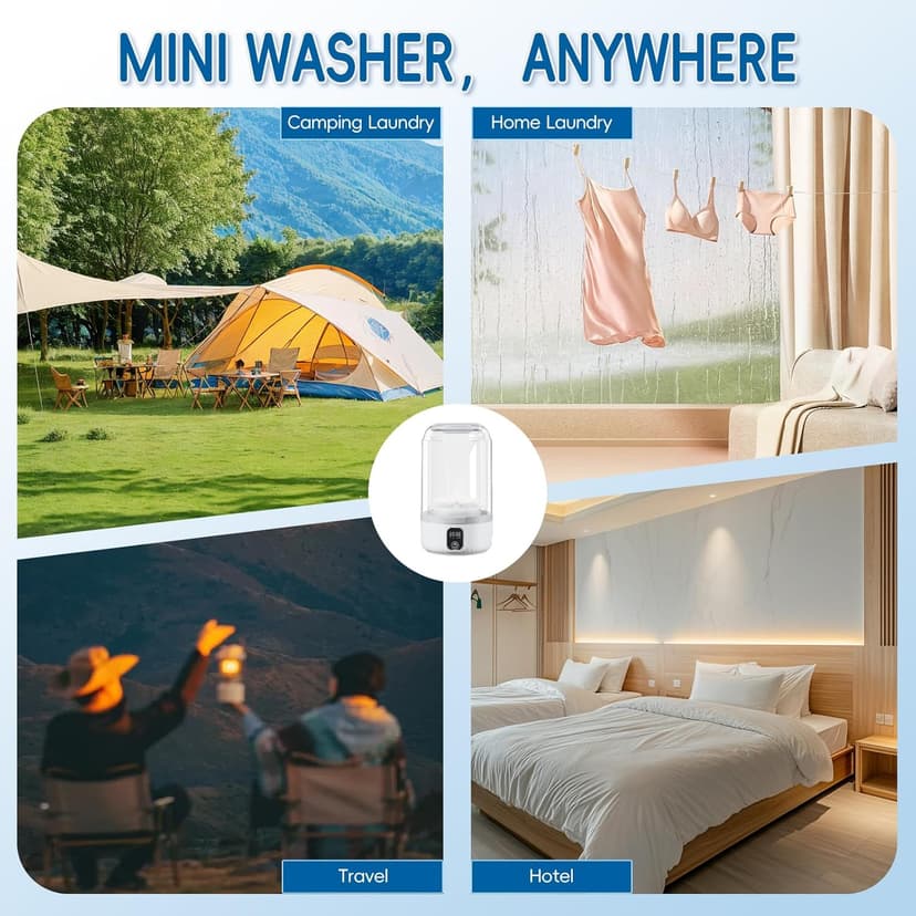 Underwear Mini Washer, 2025 Portable Washing Machine with 4000mAh Cordless Rechargeable Battery for Deep Cleaning Small Clothes, Perfect for Travel, Solo Living, Apartments, Camping