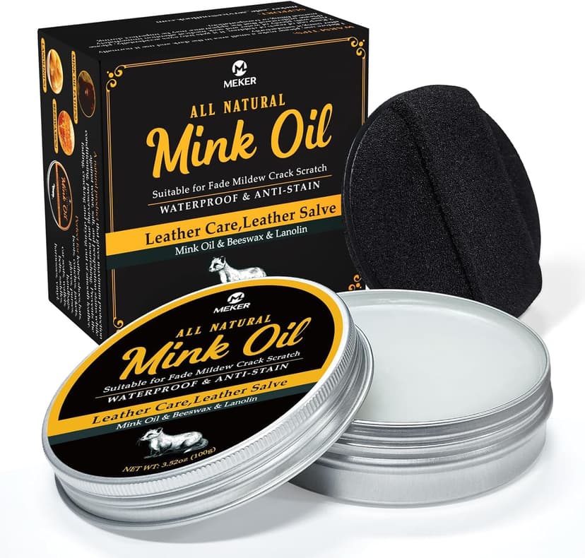 MEKER Mink Oil for Leather Boots, Leather Conditioner and Cleaner 3.52 oz-All-Natural Waterproof Soften and Restore Shoes