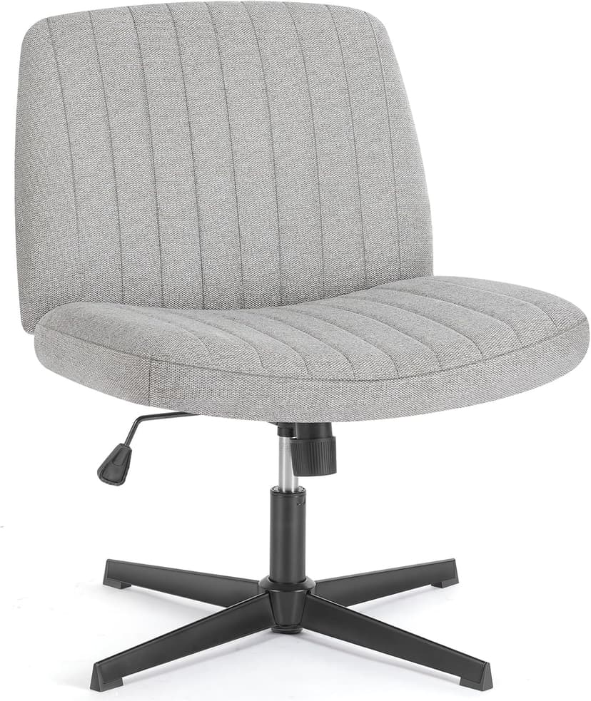 Sweetcrispy Criss Cross Chair Legged, Armless Office Swivel Desk Chairs No Wheels, Vanity Height Adjustable Wide Seat Comfy Cute Computer Task Seating for Home Bedroom, Grey