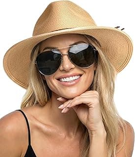 FURTALK Sun Hats for Women Summer Wide Brim UV UPF 80+ Panama Fedora Foldable Packable Straw Beach Hat