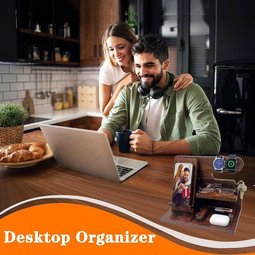 VEIYAILU Gifts for Men Boyfriend Him Brother Nightstand Organizer Gift for dad from Daughter Son Wood Phone Docking Station Anniversary Birthday Gifts (Walnut) B0GC5FQY5H