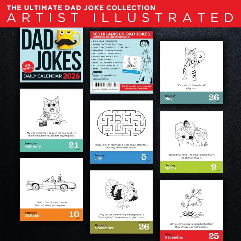 Dad Joke Desk Calendar 2026 - Unique Fun Gift For Dad 365 Daily Dad Jokes, White Elephant Gifts, Gifts for Men, Stocking Stuffers, Desk or Wall Calendar