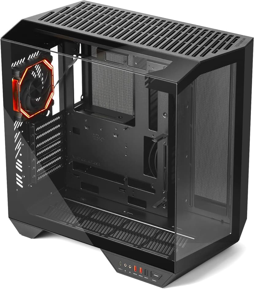 darkFlash Full-Tower ATX Gaming PC Case, Vertical GPU Mounting, Back Plug-in Motherboard, Dual-Chamber, Panoramic Glass, Up to 2 x 360mm Radiators, RTX 40 Compatible(DY470) (1 PWM ARGB Fans, Black)