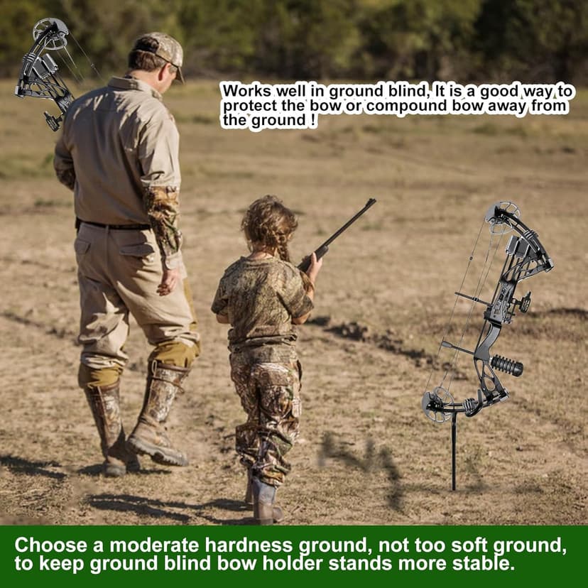 Mofuiry Ground Blind Bow Holder with Rubber Coated, Rustproof Hunting Compound Bow Holder Stable Archery Bow Stand Versatile Ground Stake Bow Holder Archery Accessories for Hunting Target Practice