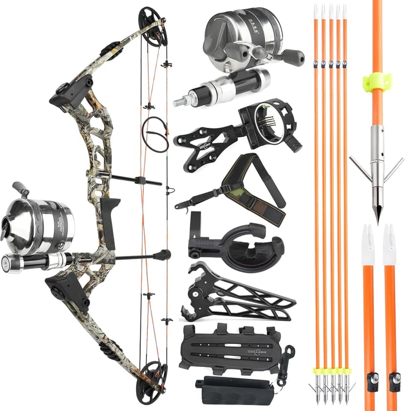 Archery Bowfishing Compound Bow Kit, 0-70lbs Adjustable,Ready to Fish Kit with Bowfishing Reel,Bow Fishing Arrows,Right-Handed for Adult/Youth Fishing Hunting Target Shooting
