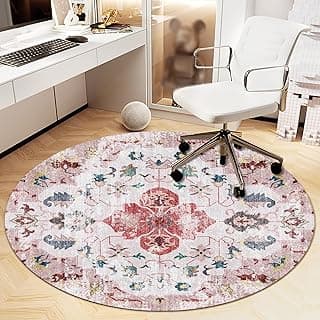 Office Chair Mat for Hardwood Floor, Vintage Computer Gaming Rolling Low Pile Carpet Floor Chair Mat, Anti-Slip Backing Round Desk Rug Floor Mat for Home