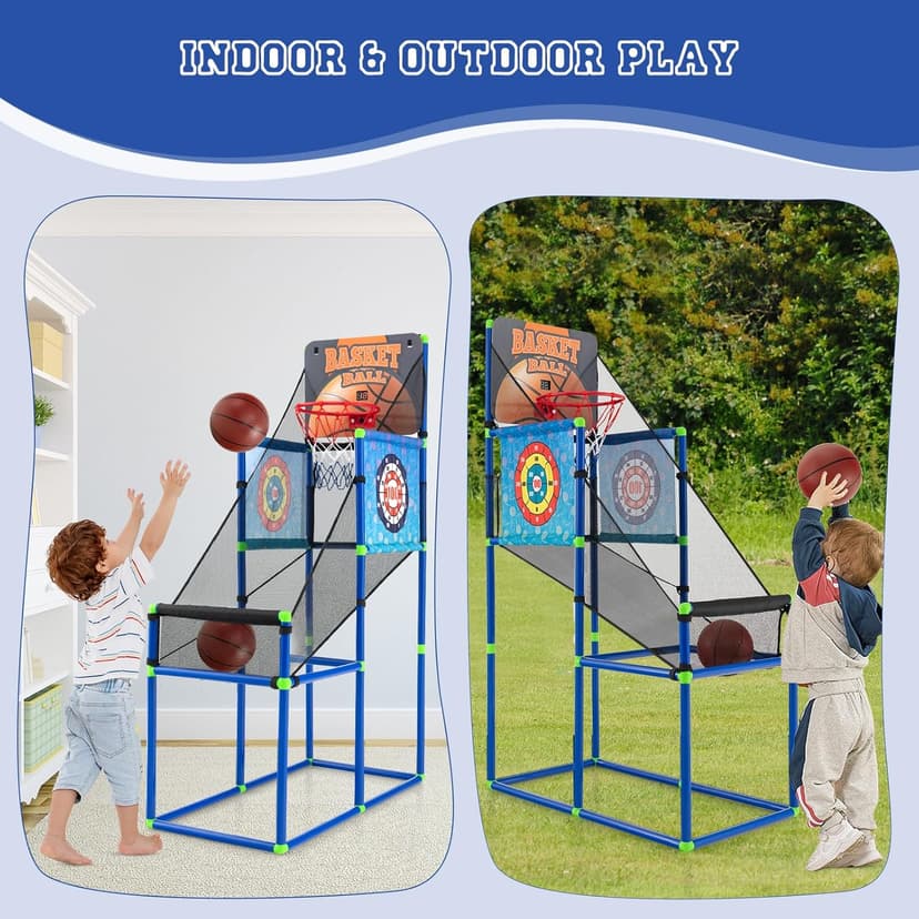 Giantex Kids Basketball Hoop Arcade Game, 2 in 1 Indoor Outdoor Arcade Basketball Game Set w/Electronic Scoreboard, Sound Effect, Ball Pump, 8 Balls, 2 Basketballs, Great Gift for Boys, Girls Ages 3+