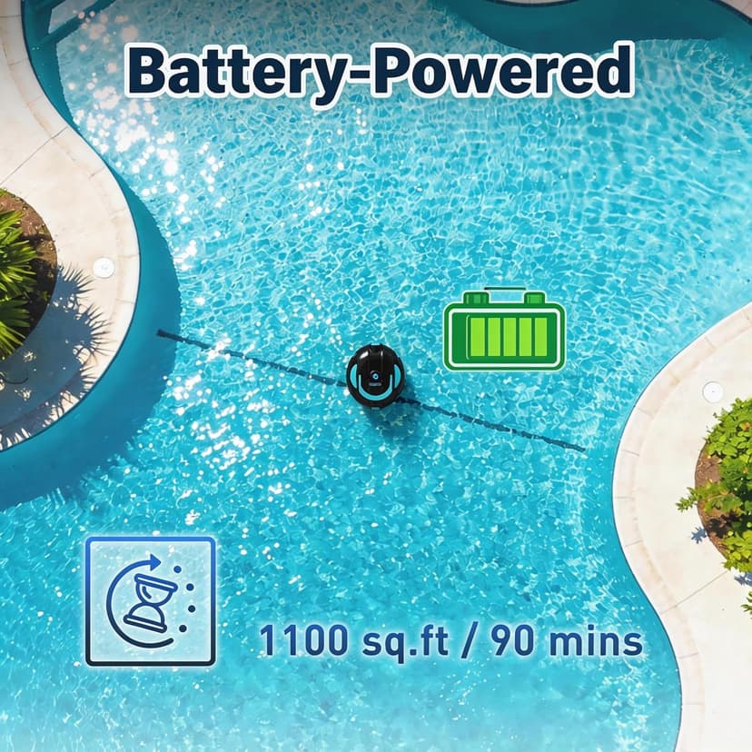 Robotic Pool Cleaner, Cordless Pool Vacuum Robot,Dual Motors & Filters, Smart Self-Parking,IPX8 Waterproof,Powerful Suction, Inground/Over-Ground Pool Skimmer (Button Operation-update4)