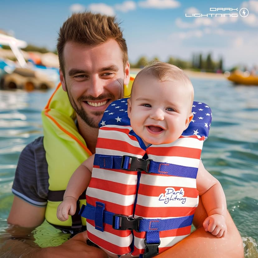 Dark Lightning USCG Approved Infant Life Jacket 0-30 lbs, Toddler Swim Vest and Baby Life Vest for 1-3 Years, 20-30 lbs, Headrest, Leg Strap and Grab Handle