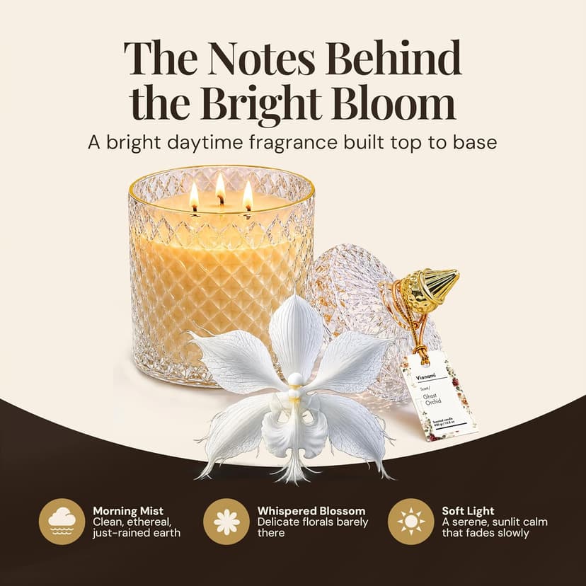 Decorative Soy Candles Birthday Gifts for Women, Elegant Glass Jar, 14.8oz, 80Hr Long Lasting Burn, Luxury Candles for Women VIONAMI Ghost Orchid Rare Flower Fragrance Luxury Scented Candle Gift B0FBMMZPXL