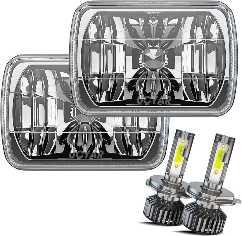 H6054 5x7 7x6 Led Headlights for Off-road, 6000K White High Brightness Headlamp, DOT Approved High Low Sealed Beam, 9003/H4 Light Bulbs with H6054 Glass LED Headlight Housing