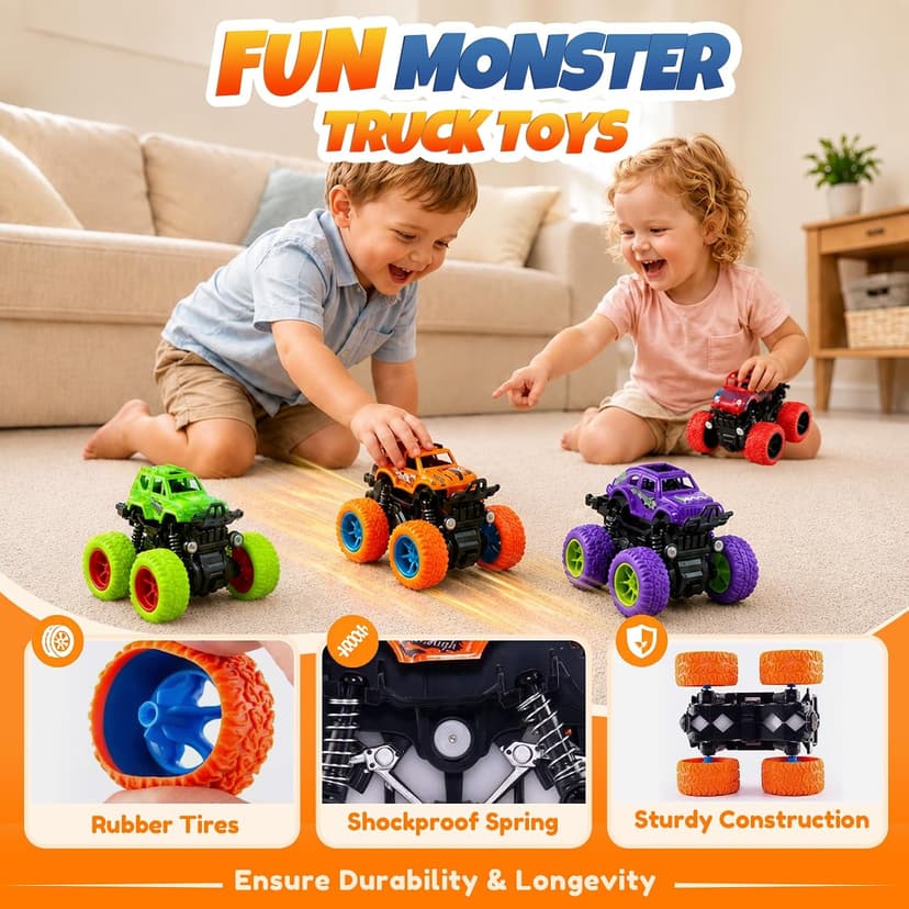 4 Pack Monster Trucks Toys for Boys 2 3 4 5 6 7 Year Old, Friction Powered Pull Back Car Toys for Toddlers Kids Ages 3-5 2-4 4-7, Best Birthday Christmas Party Gift for Boys and Toddlers B07SRZ87DF