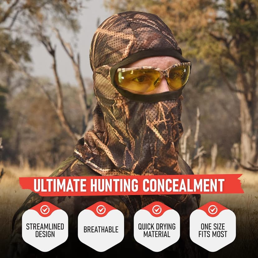 DecoyPro Hunting Face Mask Light Weight, Camo for Turkey, Bow, Deer, Duck, Goose, Coyote - Camouflage Gear for Men, Breathable Netting
