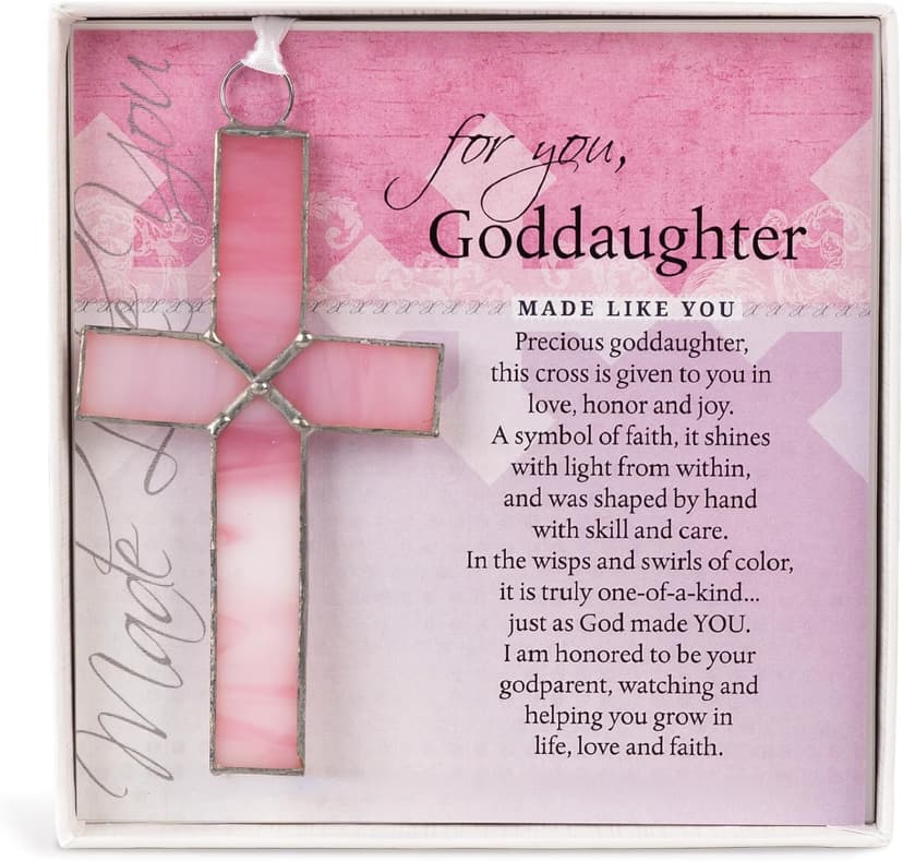 Handmade Glass Cross with Loving Sentiments Perfect Christian Gift for Goddaughter On Birth Baptism Confirmation Christening Birthday from Godparents B01C4JGY2M