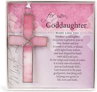 Handmade Glass Cross with Loving Sentiments Perfect Christian Gift for Goddaughter On Birth Baptism Confirmation Christening Birthday from Godparents B01C4JGY2M