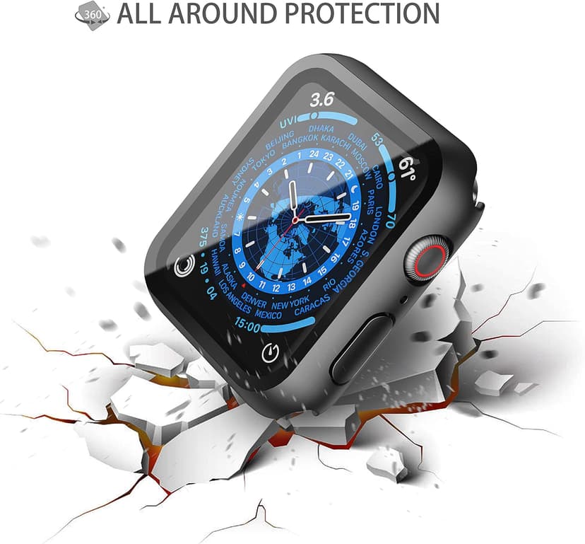 Misxi 2 Pack Hard PC Case with Tempered Glass Screen Protector Compatible with Apple Watch Series 9 (2023) Series 8 Series 7 45mm, Ultra-Thin Scratch Resistant Cover for iWatch S9/S8/S7, Black