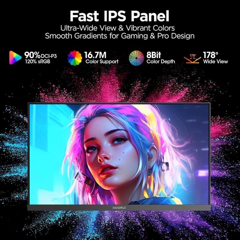 KOORUI 24" Gaming Monitor,180Hz 1ms Fast IPS Monitor, 1440P HDR400 Display, 90% DCI-P3 Color Gamut, Adaptive Sync, Slim Frame, VESA Mountable, HDMI 2.0, DP 1.4, G2421V