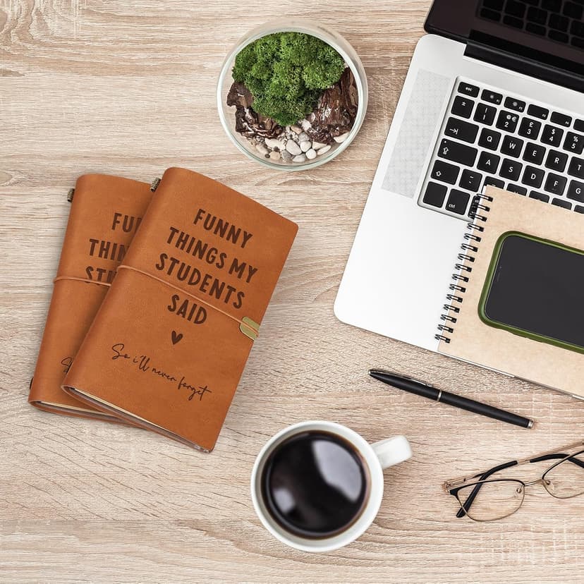 Cute Teacher Appreciation Gifts for Women Men, Christmas Birthday Presents for Teachers, Engraved Refillable Journal Afterprints Teacher Gifts –“Funny Things My Students Said” Leather Notebook B0FSC72KWB