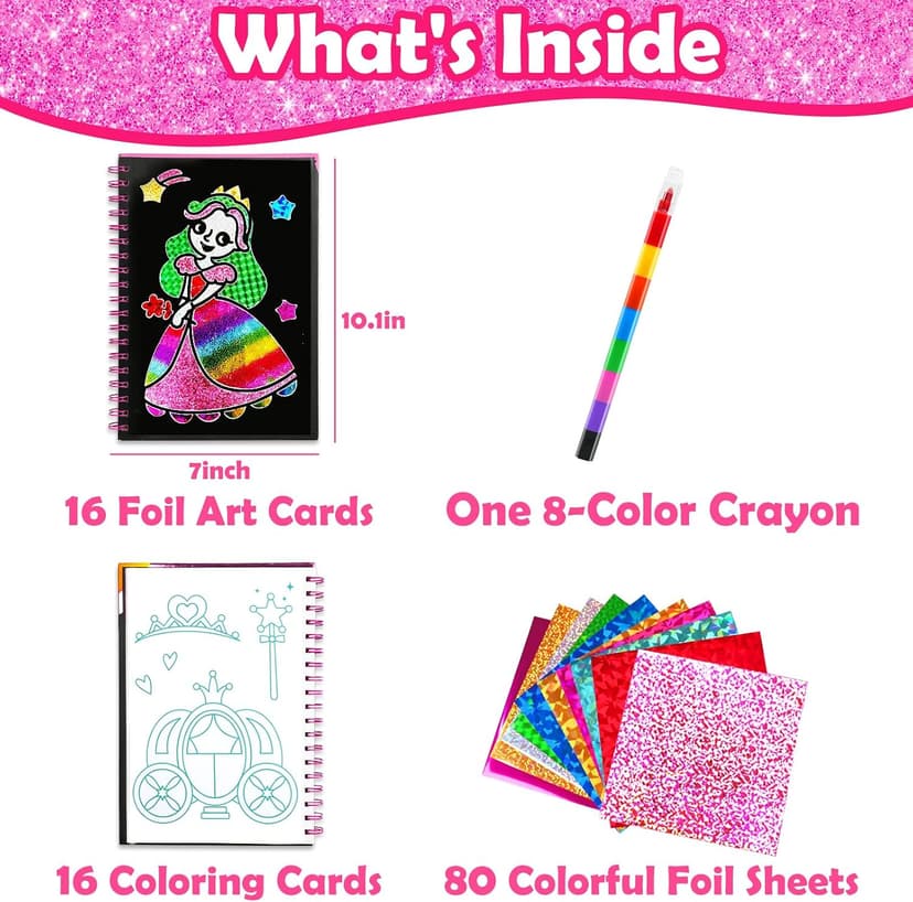 Mess-Free & No-Glue Activity,Kids Ages 4-10 Create 16 Sparkly Princess Unicorn Pictures,Halloween Toy & Birthday Gift for Kid FUNNYB&G Foil Art Craft Kit for Kids, Halloween Crafts Gift Toy for Kids B0DK6DYYD8