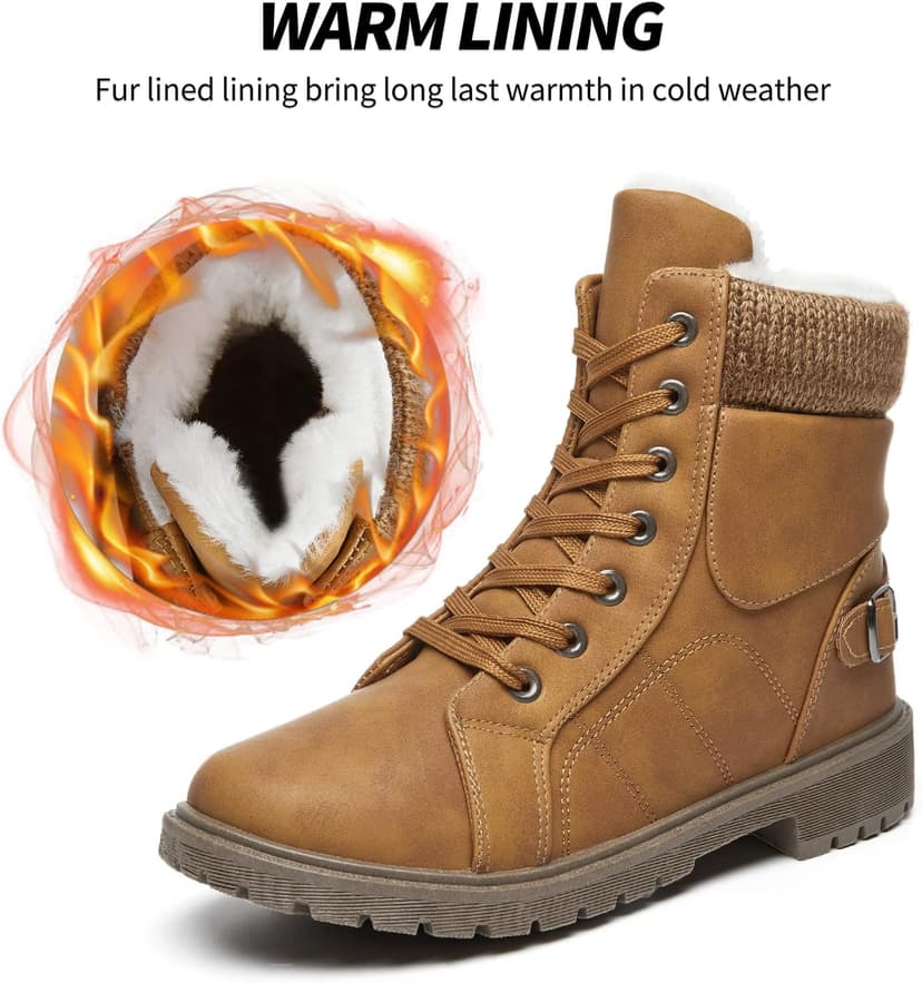 SERNIAL Womens Winter Snow Boots Fur Lined Ankle Boots White Black Side Zipper Booties