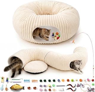 Cat Tube with Kitten Toys for Indoor Kittens, Collapsible Play Tunnel, Cat Gifts Cat Tunnel Bed with 40 Pcs Interactive Cat Toys, White B0FB9CN22D