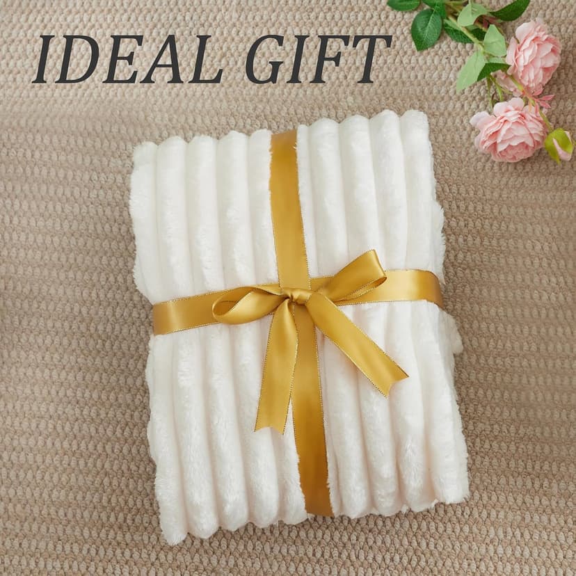 Ultra-Soft Plush Fleece, Cozy, Warm Yet Lightweight, Ribbed Texture, Home Decor, Machine Washable, Giftable, All-Season Use BEDELITE Ribbed Fleece Throw Blanket for Couch, Cream, 50"x60" B0CSFJR66V