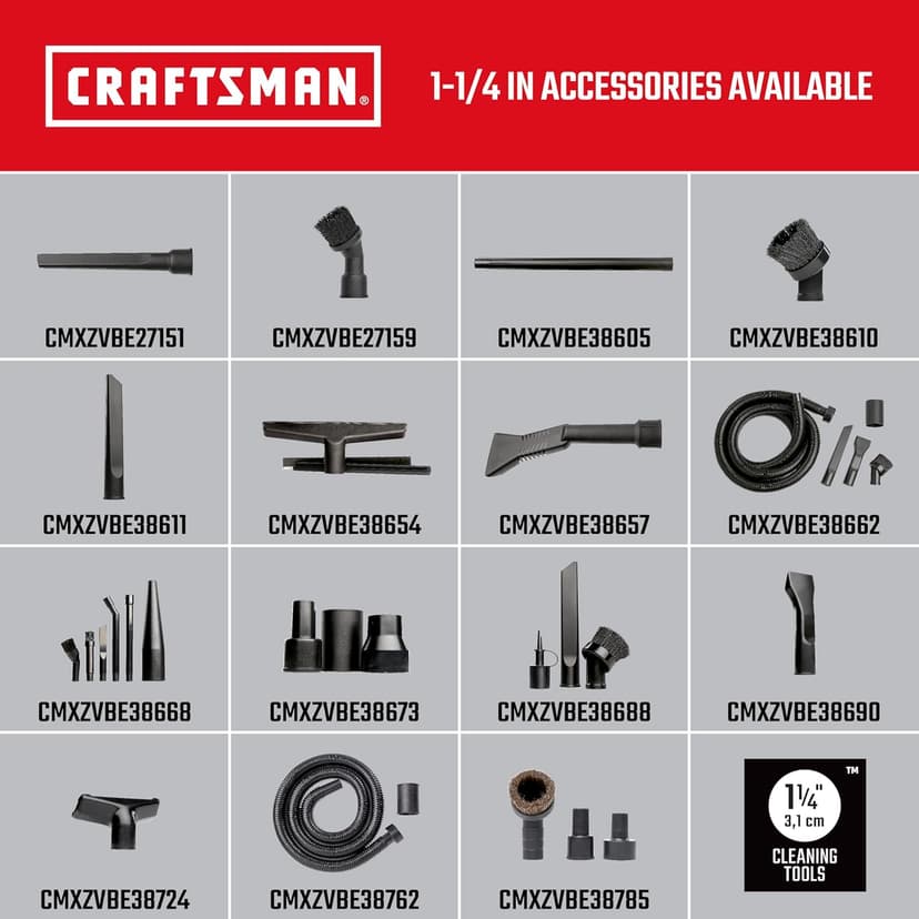 CRAFTSMAN CMXEVBE17250 2.5 Gallon 2.5 Peak HP Wet Dry Vac, Portable Shop Vacuum Wet and Dry with Filter Bag, Hose and Attachments for Cleaning in The Home