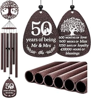 Golden Anniversary Keepsake for Parents, Husband, Wife, Couples, Friends, Tree of Life Wind Chime 37 in Garden Decor SteadStyle 50th Anniversary Wind Chime, Happy 50th Wedding Jubilee Gifts B0FHH4GHX5