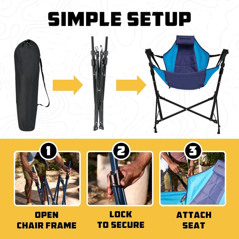 Wise Owl Outfitters Hammock Chair for Adults – Comfortable Portable Folding Rocking Camping Chair with Carry Bag – Great for Lawn, Campsite & Outdoors
