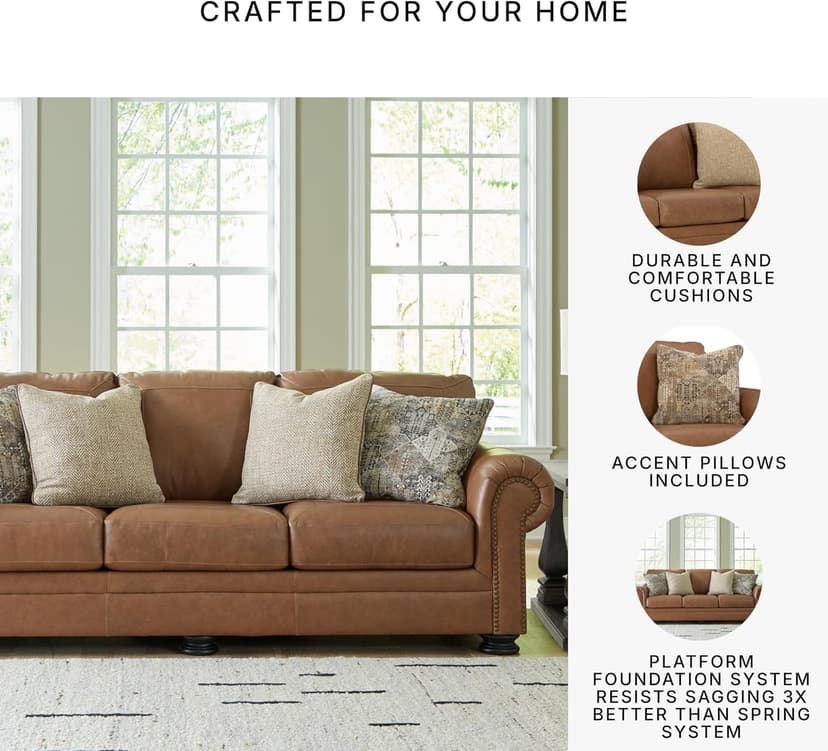 Signature Design by Ashley Carianna Classic Leather Match Sofa with Nailhead Trim, Dark Brown