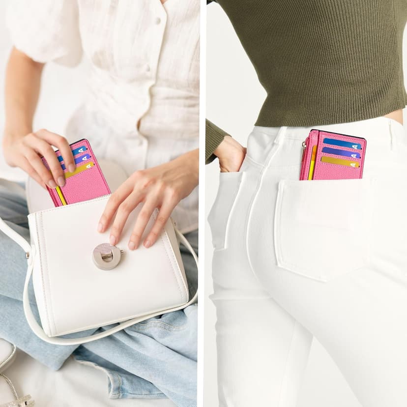 Tipmile Credit Card Holder for Women Slim Minimalist Front Pocket RFID Blocking Wallet Small Compact Card Case with ID Window, Vibrant Pink