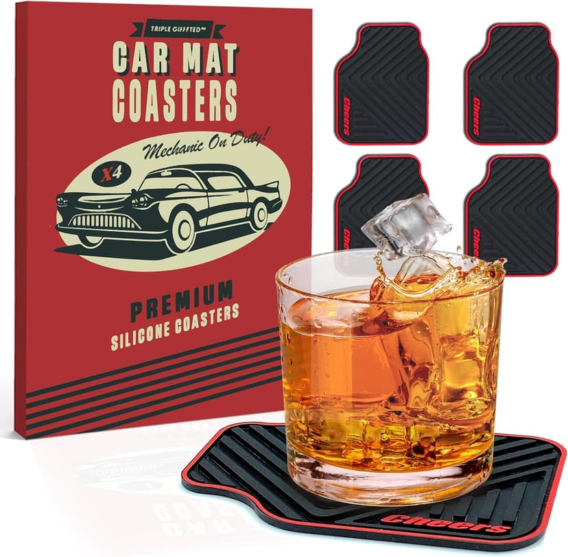 Car Gifts for Guys, Mechanics & Auto Enthusiasts, Great for Dad, Boyfriend, Brother or Son, for Christmas, Stocking Stuffer Triple Gifffted Car Gifts for Men, Car Coasters, Gifts for Guys, Set of 4 B01JZFUD5C