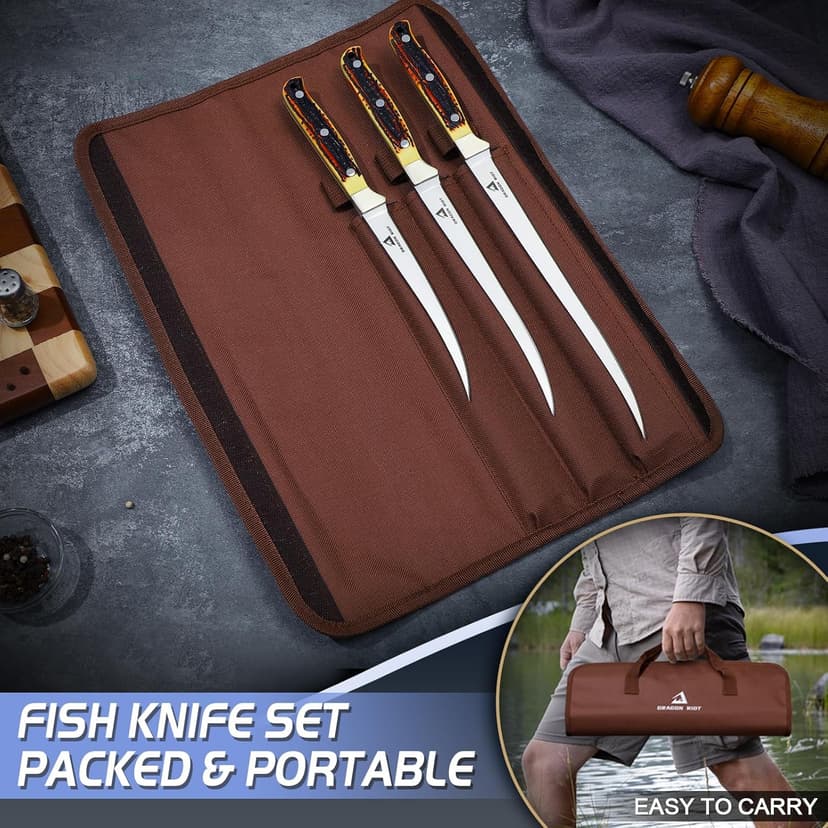 DRAGON RIOT Fillet Blade Set Professional Boning Knife for Filleting Japanese Stainless Steel Fish Knives Set with Ergonomic Handle Super Sharp Fish Filleting Knife for Meat Poultry Cutting