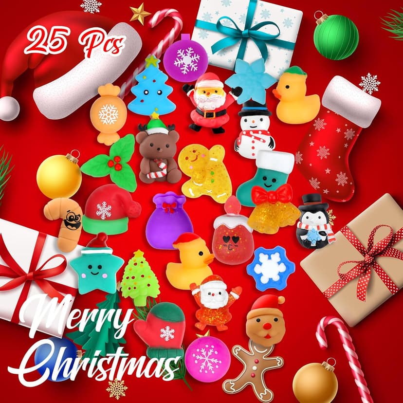 LIAM&AVA Christmas Squishy Toys, 25 PCS Mochi Squishies Bulk Toy for Girls Boys Kids, Christmas Party Favors, Christmas Fidget Sensory Goodie Bags Filler Gifts Decorations