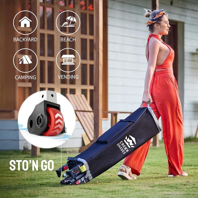 CROWN SHADES 10x10 Pop Up Canopy with 1 Side Wall - Beach Tent with One Push Setup - Outdoor Sun Shade for Events, Parties, Camping - Gazebo with STO-N-Go Cover Bag (Red)