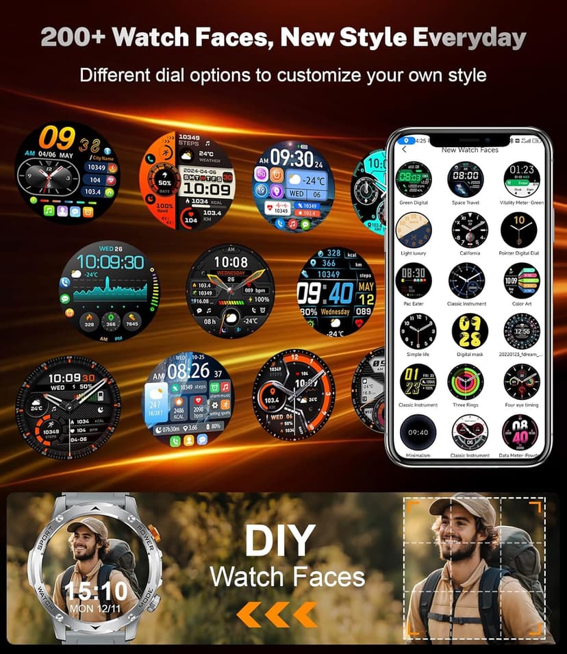 Military Smart Watch for Men 1000 mAh Battery/3 Bands/Flashlight,1.75'' HD Display Smart Watch with Call,IP68 Waterproof Fitness Tracker with Heart Rate,Sleep Monitor,100+ Sport Modes,for iOS Android