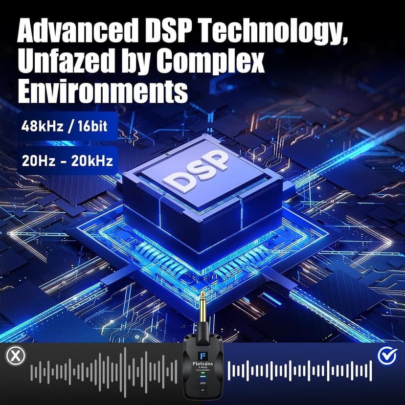 FW2D Wireless Guitar System Exclusive Mute Plug, 2.4 GHz Wireless Guitar Transmitter Receiver, 10H Working Cordless Guitar Transmitter Rechargeable USB C for Acoustic Electric Guitar Bass Ukulele etc