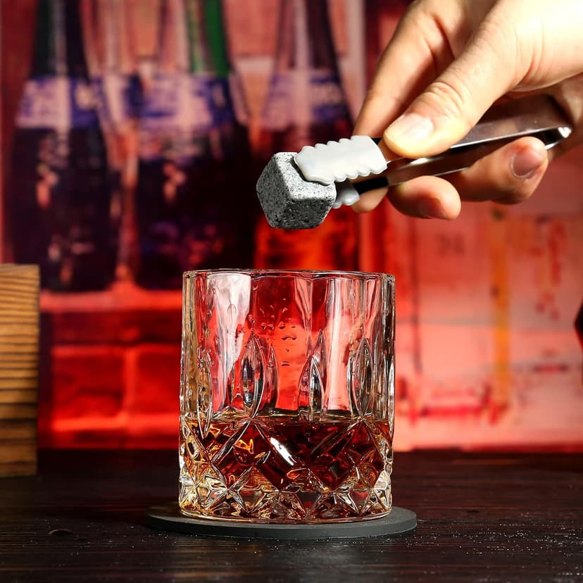 Whiskey Stones Gift Set - Whiskey Glass Set of 2 - Granite Chilling Whiskey Rocks - Scotch Bourbon Box Set -Father's Day Birthday Gifts for Men Drinking Gift for Dad Him Husband Party Holiday Present