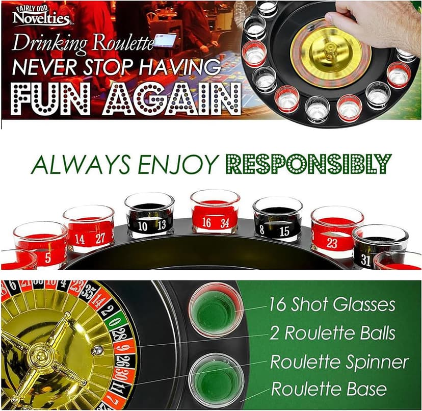 Shot Glass Roulette Drinking Game – 16-Piece Red/Black Set with 2 Metal Balls, Fun Adult Party Game for White Elephant, Game Nights, and Gifts B001JSX7KW