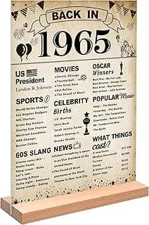 DARUNAXY 60th Birthday Party Decorations, Vintage Back in 1965 Poster Acrylic Sign with Stand 60 Year Old Party Supplies for Men& Women Vintage 1965 Table Decor 60th Anniversary Class Reunion Gifts