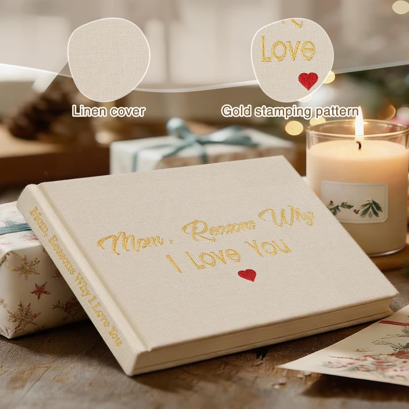 Artmag What I Love about Mom Fabric Book Fill-in-the-Blank Love Journal for Mom Birthday Mother's Day Christmas Gifts Stocking Stuffer for Mother Beige