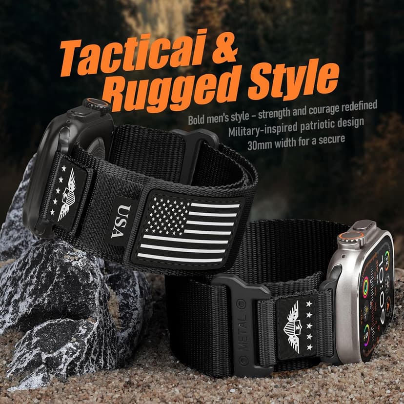 Rugged Nylon for Apple Watch Ultra 2/ Ultra 3 Band Series 11/10/9/8/7/6/5/4/3/SE iWatch Bands Men,Soft Woven Stars-Stripes Flag Wristbands Strap for Apple Watch Ultra 3/2/1 49mm 46mm 45mm 44mm 42mm